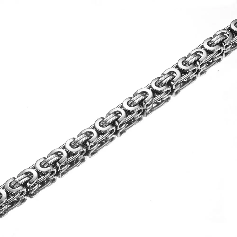 Granny Chic Silver Color Stainless Steel Jesus Crucifix Cross Pendant Necklaces with Byzantine Box Chain 6mm Wide 20-40inch