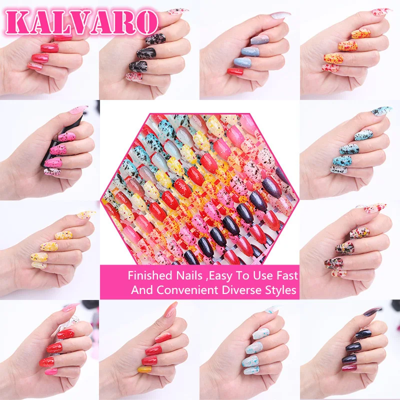 

Kalvaro 24 pcs/sheet Full Cover Gradient Candy Color Fake Nails Leopard Pattern Latin False Artificial Nail Tips For Nail Art