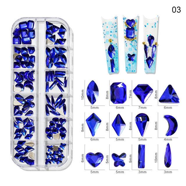 Box AB/Colorful Hotfix Rhinestones MIxed Size Flatback Crystal Diamond Gems 3D Glitter Nail Art Luxurious Decorations