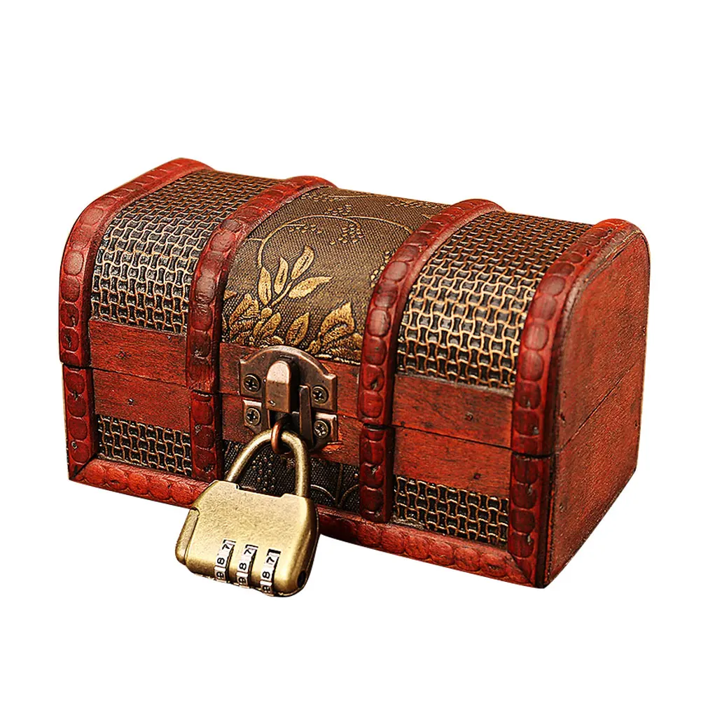 Винтажная Ретро деревянная коробка с замком контейнер для хранения коробка безделушка ювелирный браслет жемчужное кольцо Деревянный чехол сундук-Органайзер