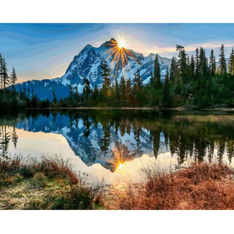 Snow Mountain DIY Painting By Numbers Kits Landscape Paint on Canvas Calligraphy Home Decor Wall Art Picture 40X50CM | Дом и сад