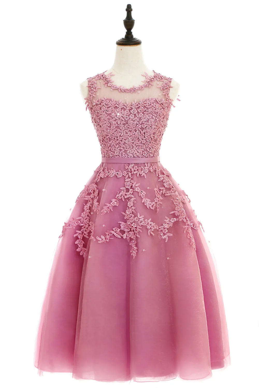 Элегантное платье из тюля цвета шампань, короткое платье для выпускного вечера, милое платье без рукавов с вырезом, vestidos de gala - Color: Dusty Pink 298