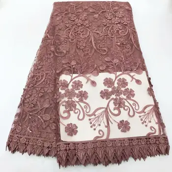 

2019 Luxury French Lace Fabric High Quality African Nigerian 3 d Flower Embroidered Tulle Lace Fabric For Wedding Party Dress