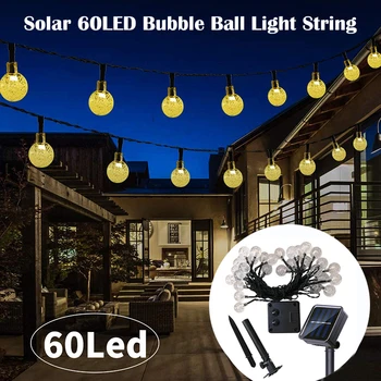 

Globe Solar Stringlights 60 LED Bulbs Waterproof 8 Modes Decoration for Outdoor Patio Christmas Holiday Garden