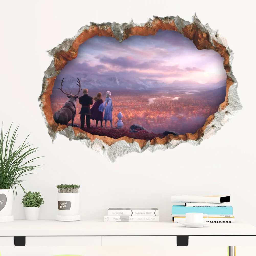 

Broken wall Princess Wall Stickers For Kids Girls Room Queen Snow Anna Decor Decals Self Adhesive Posters