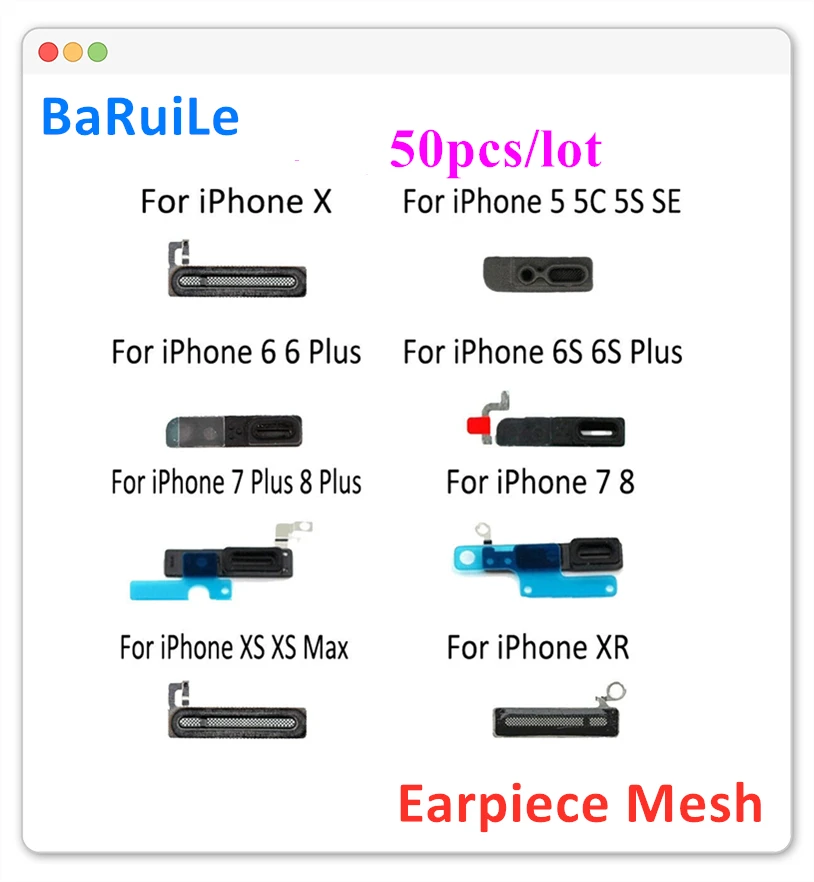 BaRuiLe, 50 шт., заушники, пылезащитная сетка для iPhone 7, 8 Plus, X, XS, Max, XR, наушники, динамик, анти-клейкая наклейка, прокладка, резиновые части