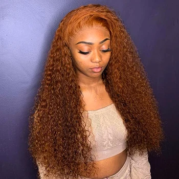 

Kinky Curly Ginger Blonde Lace Front Wigs for Women Preplucked Hairline Ginger Orange Human Hair Lace Wigs with Baby hair