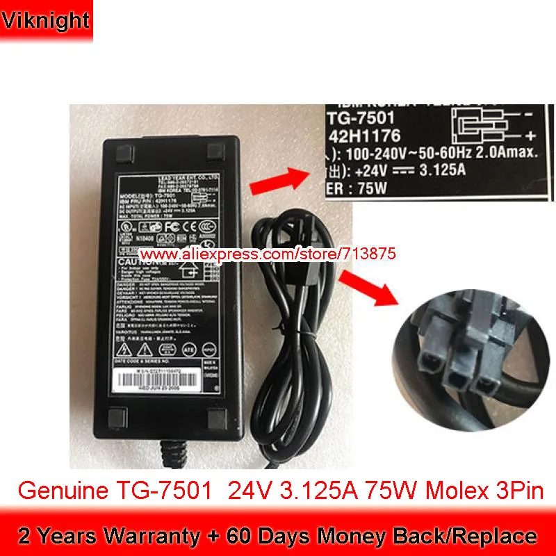 Натуральная TG-7501 TG7501 24V 3.125A 75 Вт адаптер переменного тока для IBM 40N5606 6145-1TN 4610-1NR