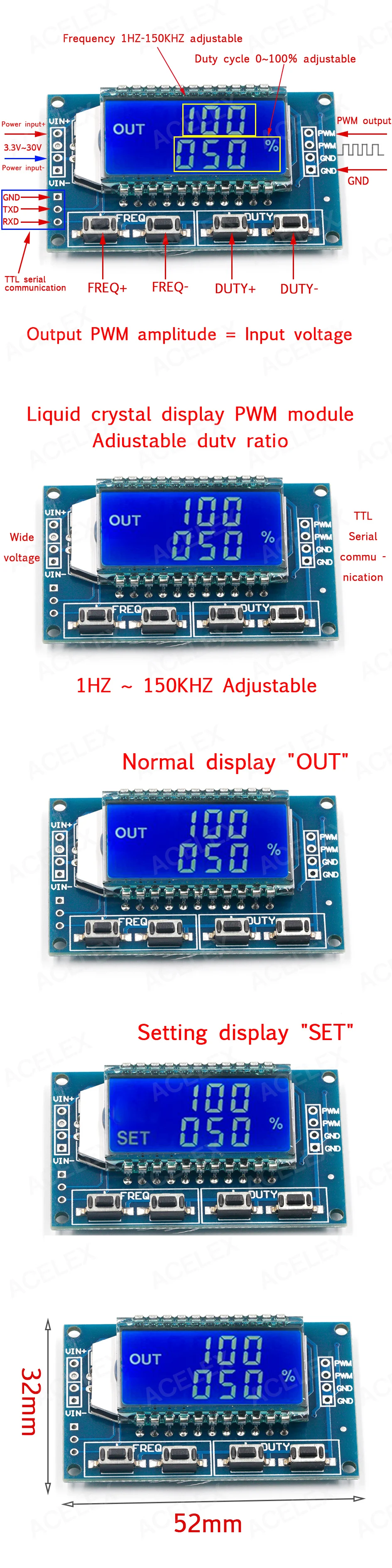 Pack 2 Modules Générateur PWM 3 Canaux – Réglable 1Hz‑150kHz, écran LCD, 3.3‑30V