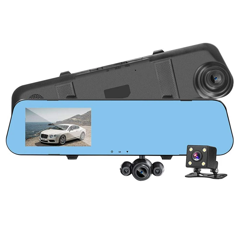 4,0 Lcd Hd 1080P три-запись Зеркало заднего вида автомобиля видео Камера вождения Регистраторы с тремя объективами для автомобилей спереди и вид сзади м