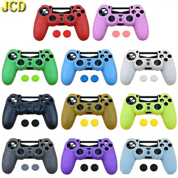 

JCD 10Set/Lot Soft Silicone Rubber Case Cover For Dualshock 4 PS4 Slim Pro Controller Protective Case + Joystick Grip Cap