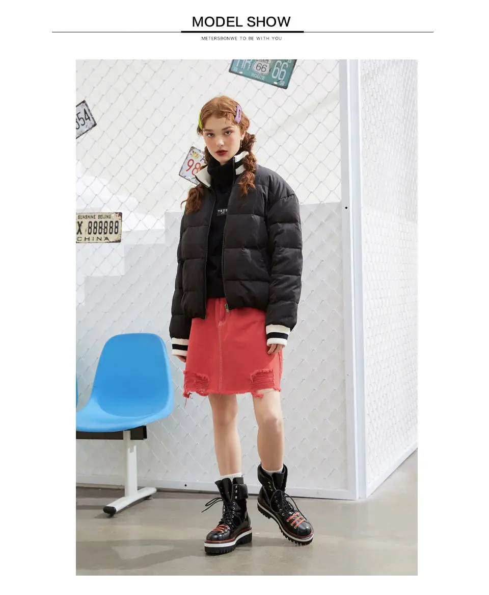 Metersbonwe MTEE Down Jacket Women Winter Warm 80% White Duck Short Baseball Clothes Down Loose Female Coat