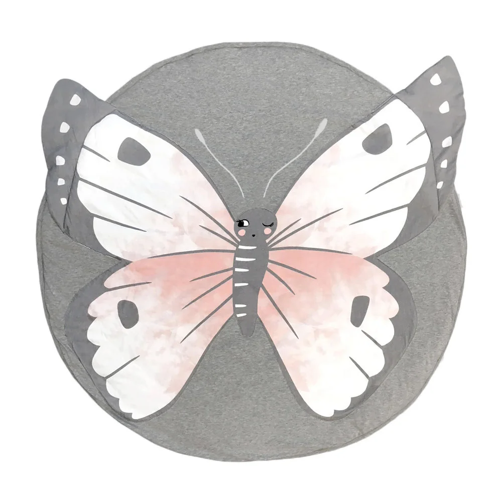Детский игровой коврик с животными, хлопковый коврик для новорожденных, одеяло для ползания, игровой коврик, круглый Детский ковер, напольный коврик для детской комнаты, скандинавский Декор - Цвет: butterfly