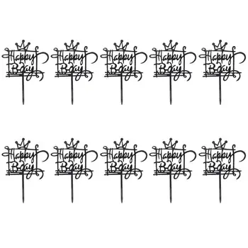 

10pcs Creative Happy Birthday Cake Topper Acrylic Cake Topper Picks for Birthday Party (Black) Decorations