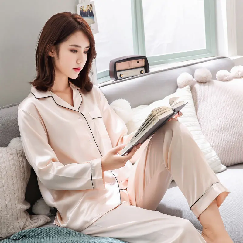 FZSLCYIYI Pajama suit Satin Silk Pajamas Sets Couple Sleepwear Family Pijama Lover Night Suit Men & Women Casual Home Clothing