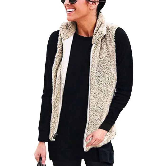 Women Jackets Pockets Zip Vest Coat Knitted Vest Cardigan Sleeveless Coat TY66