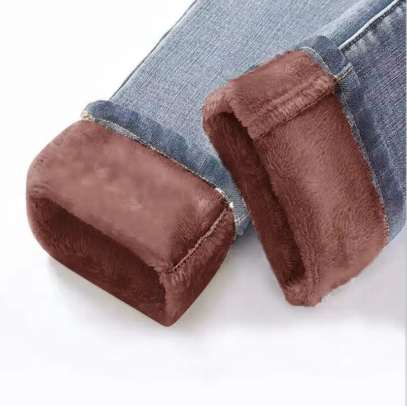 9905Light BlueCoffee Зимние теплые женские джинсы, повседневные Бархатные женские брюки с высокой талией, женские джинсовые брюки для женщин, брюки размера плюс - Цвет: 9905Light BlueCoffee
