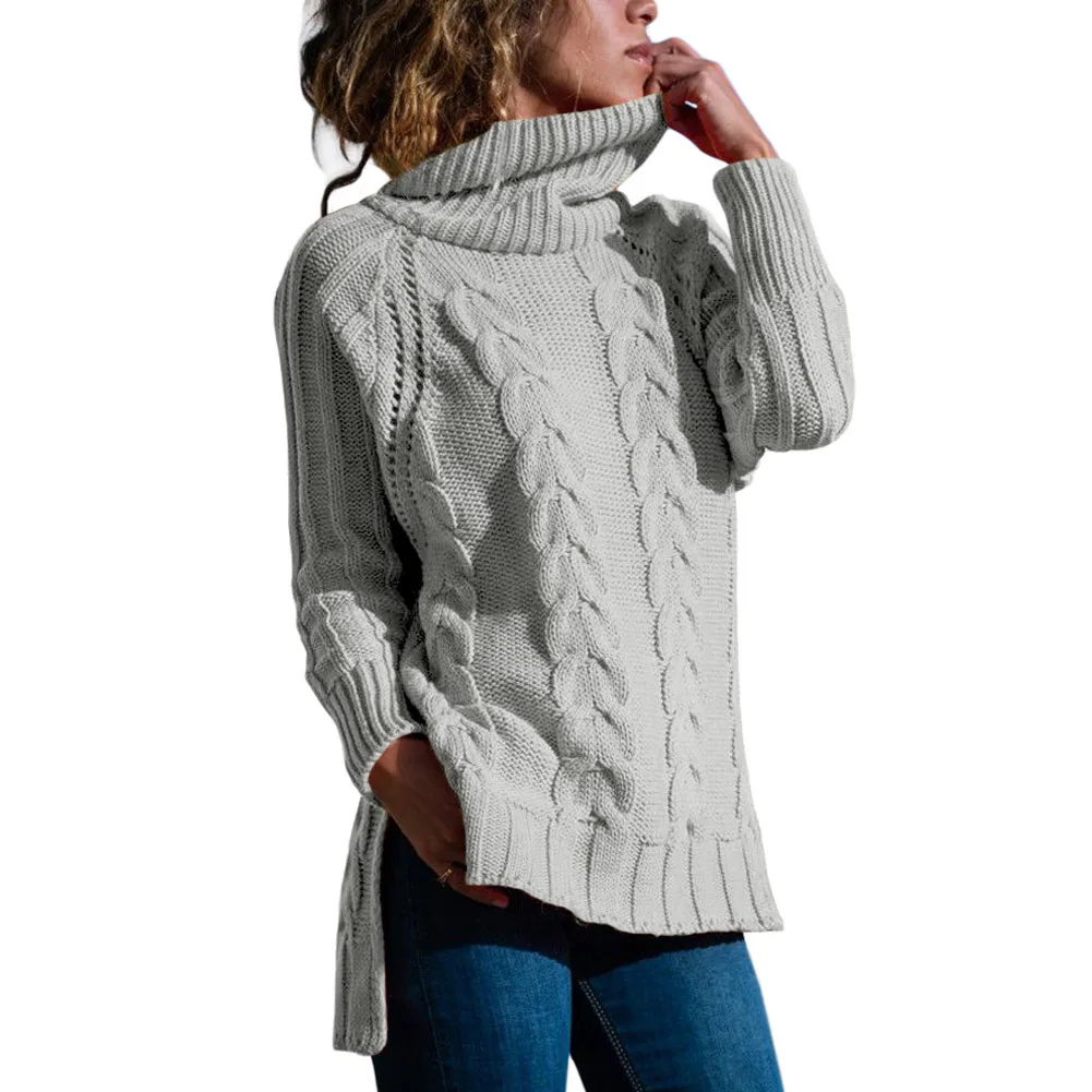 Turtle Neck Long Tail Cable Sweater Medium-long High-collar for Women in Winter 2019 New Long-sleeved Bottomed Knitted | Женская одежда