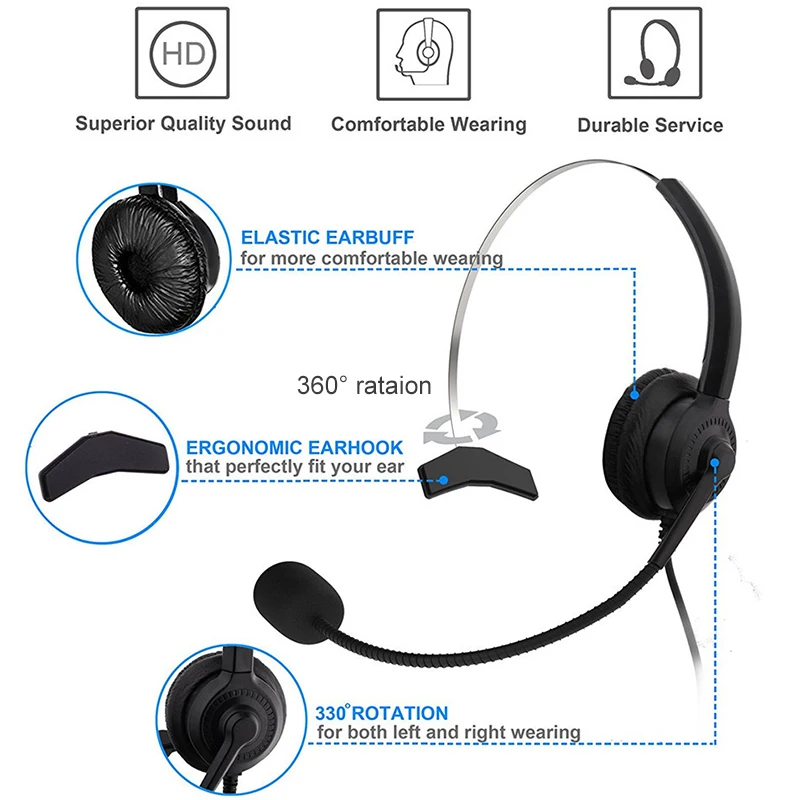 Wired Business Headset With Microphone Telephone Operator Noise Canceling Headphone for Computer Phones Desktop Boxes