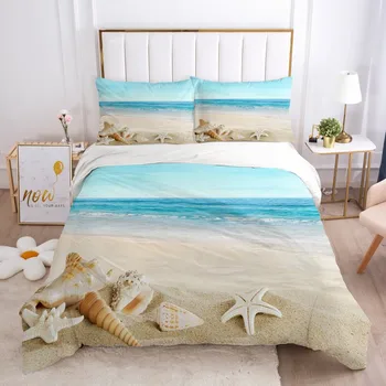 

3D Duvet Cover Set Scenery Bedding Sets Comforter Cases Pillow Covers Full Double Single Size Sand Shell Design Bedding Linen