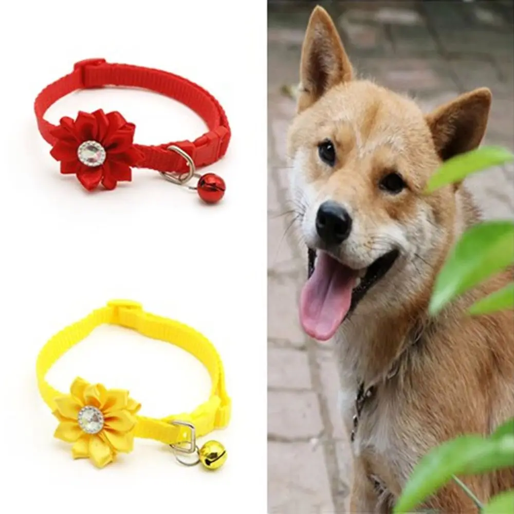 

Dogs Cats Collars Easy Wear Adjustable Quick Release Elastic Necklace With Bell Flower Buckle Puppy Cats Pet Accessories