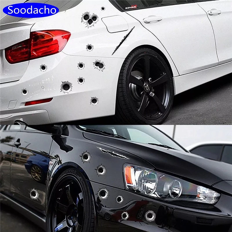 Soodacho Funny 3D Car Stickers Bullet Hole Pattern Auto Body Side Decoration Accessories Sticker Motorcycle Decals Exterior | Автомобили и