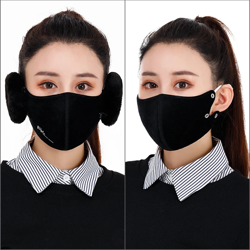 Черный Новая теплая дышащая удлиненная маска для рта защита ушей маска PM2.5 защита фильтра для велоспорта Ветрозащитная маска для лица с защитой от пыли - Цвет: Черный