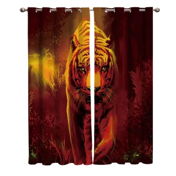 

Ferocious Tiger In The Forest Window Curtains Living Room Fabric Drapes Curtain Home Draperies Curtains for Bedroom