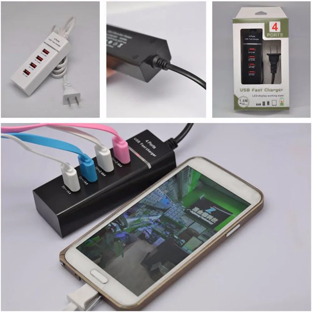 ICOCO новое горячее предложение портативное 4USB Цифровое зарядное устройство красочное освещение Быстрая зарядка зарядное устройство