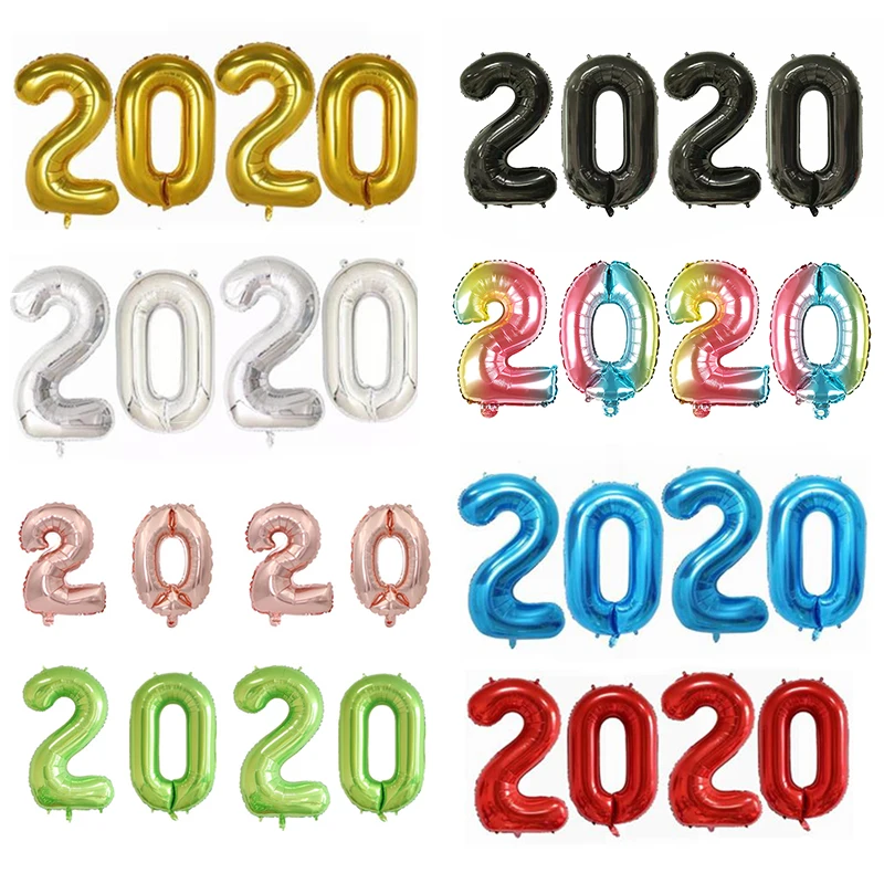 4 шт 2020 цифр фольгированные шары 40 дюймов зеленый серебряный цифра воздушные