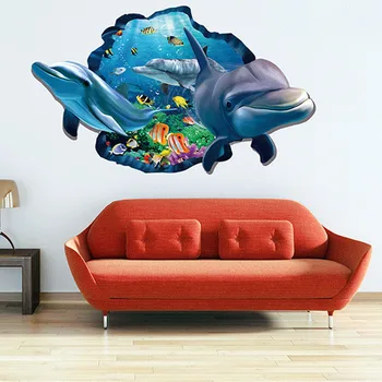 

9215 Large Dolphin Wall Sticker CHILDREN'S Room TV Background Decoration Oceans Cartoon Creative Living Room Glass Sticker