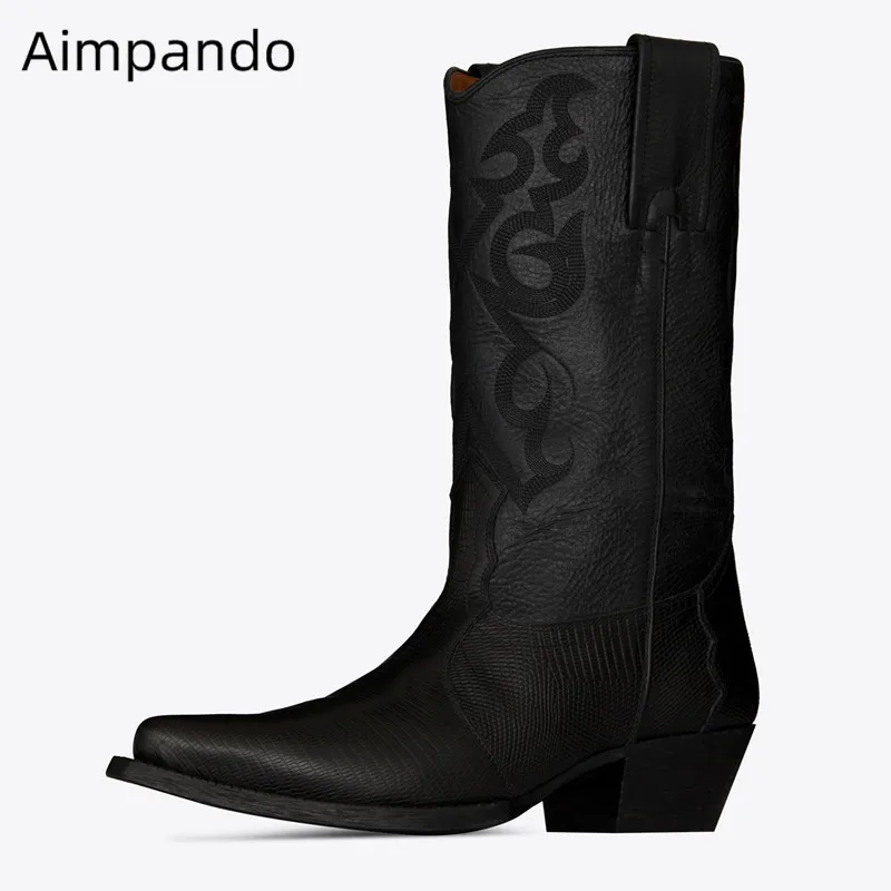 

Retro Embroidery Boots Women Mid Calf Shopping Knight Bottes Pointy Toe Chunky Low Heel Botas Winter New Coming Boots Women 42
