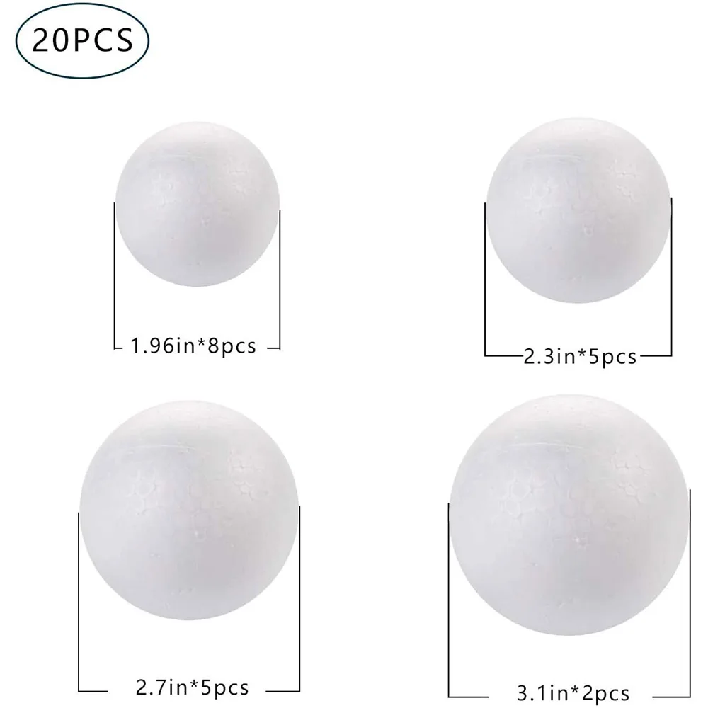 108 PCS 8 Sizes 0.8-3.15 In White Foam BallS Solid Styrofoam Balls for Art&  Crafts