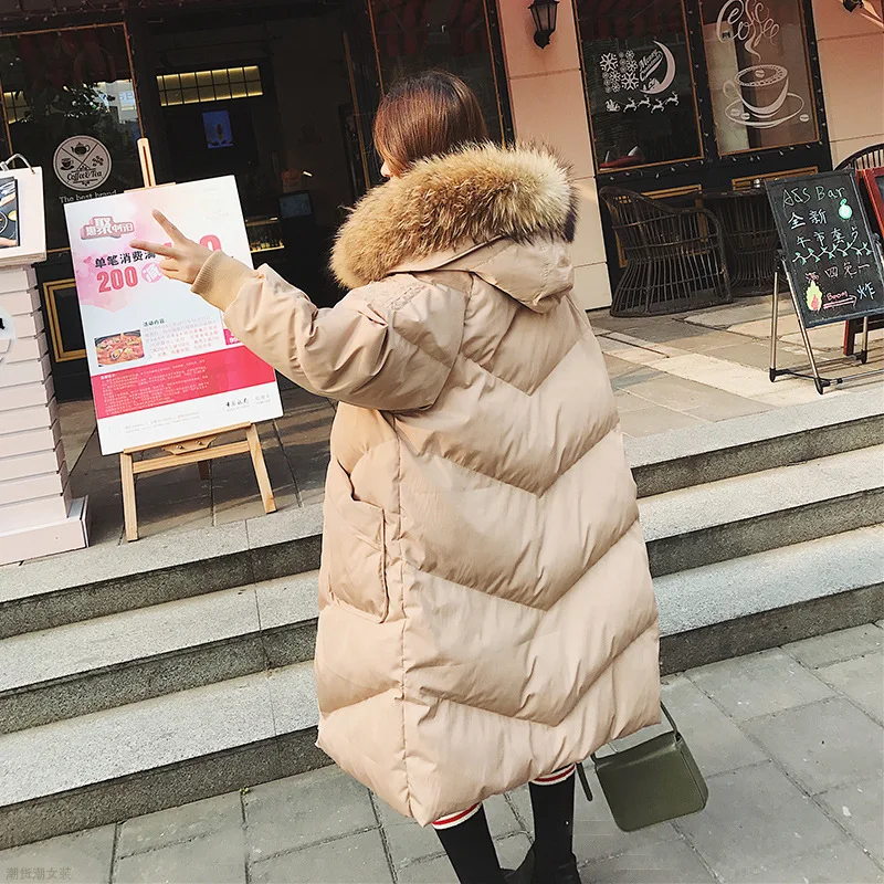 

2019 Winter New Style Korean-style Solid Color Mid-length Loose-Fit Large Fur Collar Students down Jacket Cotton-padded Clothes