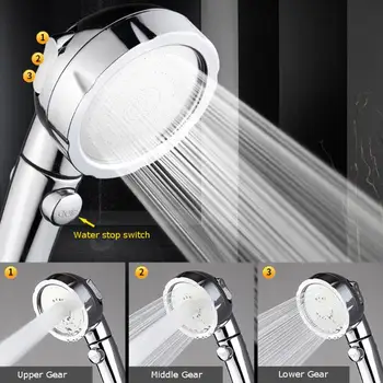

3 Mode High Pressure Water Saving Rainfall Plastic Shower Head One Button Switch Universal Rotation Bathroom Supplies