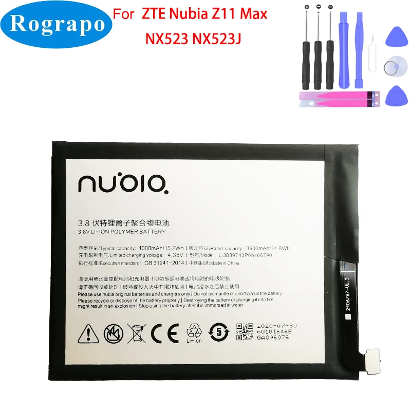 Новый аккумулятор 4000 мАч Li3839T43P6h406790 для ZTE Nubia Z11 Max NX523 NX523J NX535J | Мобильные телефоны