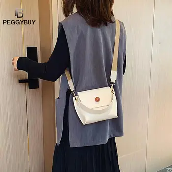 

Fashion Women Simple Solid Color Polyester Shoulder Bags Messenger Hasp Phone Bag PU Leather Solid Color Retro Handbag