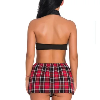 

Newest Sexy Womens Plaid Print Cosplay Costume Skirt Lingerie Exotic Set School Girl Outfit