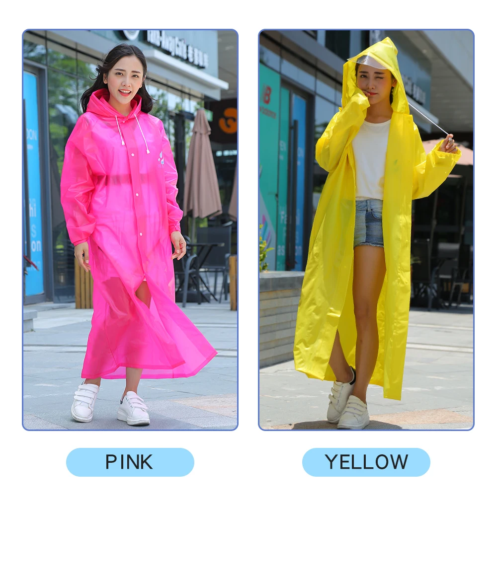 Fashion EVA Women's And Men's Raincoat Thickened Waterproof Poncho Coat Transparent Camping Hoodie For Adults Long Raincoat