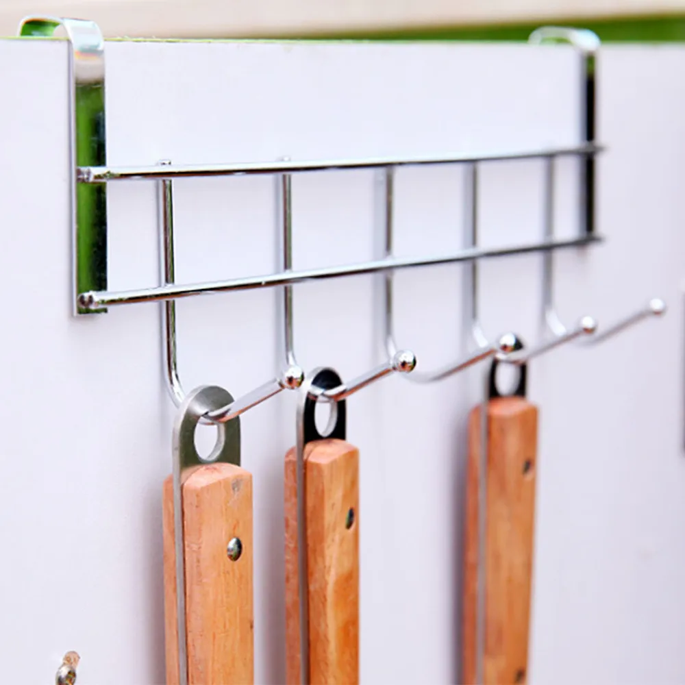 Colgador de acero inoxidable con 5 ganchos, para puerta de ropa, baño, organizador de bucle colgante