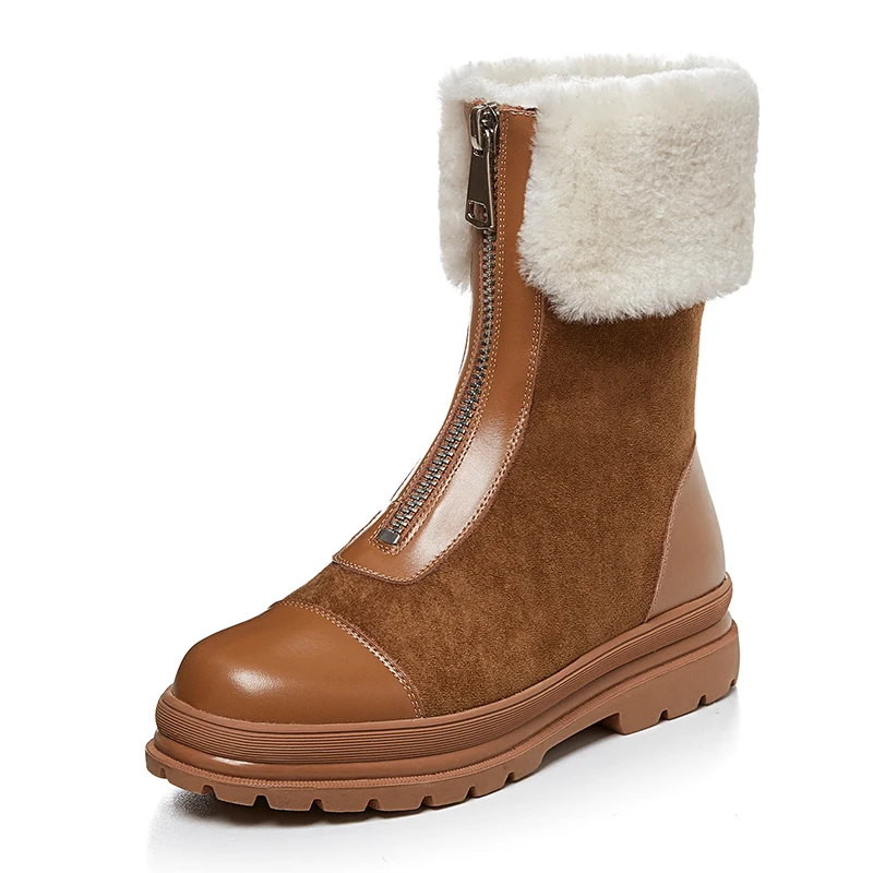 brown shoes Gdgydh/женские ботинки на натуральном меху; натуральная кожа; замша; Качественная теплая зимняя обувь; Россия; плюш внутри; низкий каблук; удобная Новинка - Цвет: brown shoes