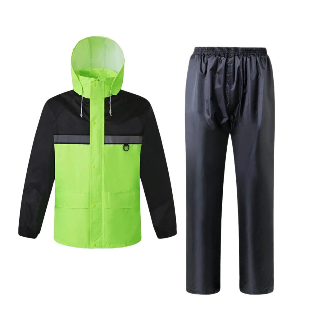 Safety Rain Jacket Reflective Green Hi-Vis Raincoat Rainjacket w Hood 