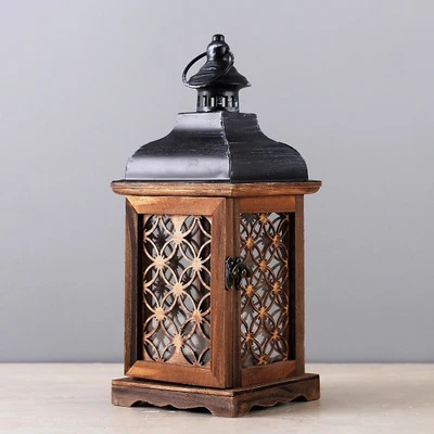 A 13x32cm Европейский Американский Ретро твердый деревянный фонарь "летучая мышь" фонарь стеклянный подвесной свеча подсвечник вечерние Рождественский домашний Свадебный декор - Цвет: A 13x32cm