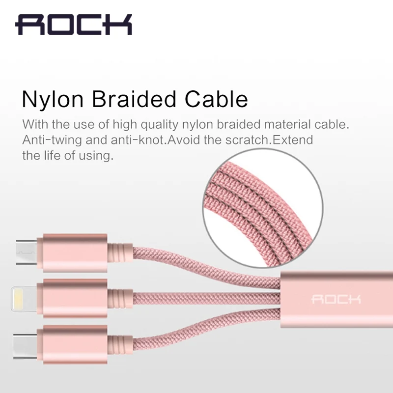 ROCK USB кабель для iPhone samsung Xiaomi 3 в 1 мульти Быстрая зарядка Micro USB кабель Microusb кабель для мобильного телефона type-C