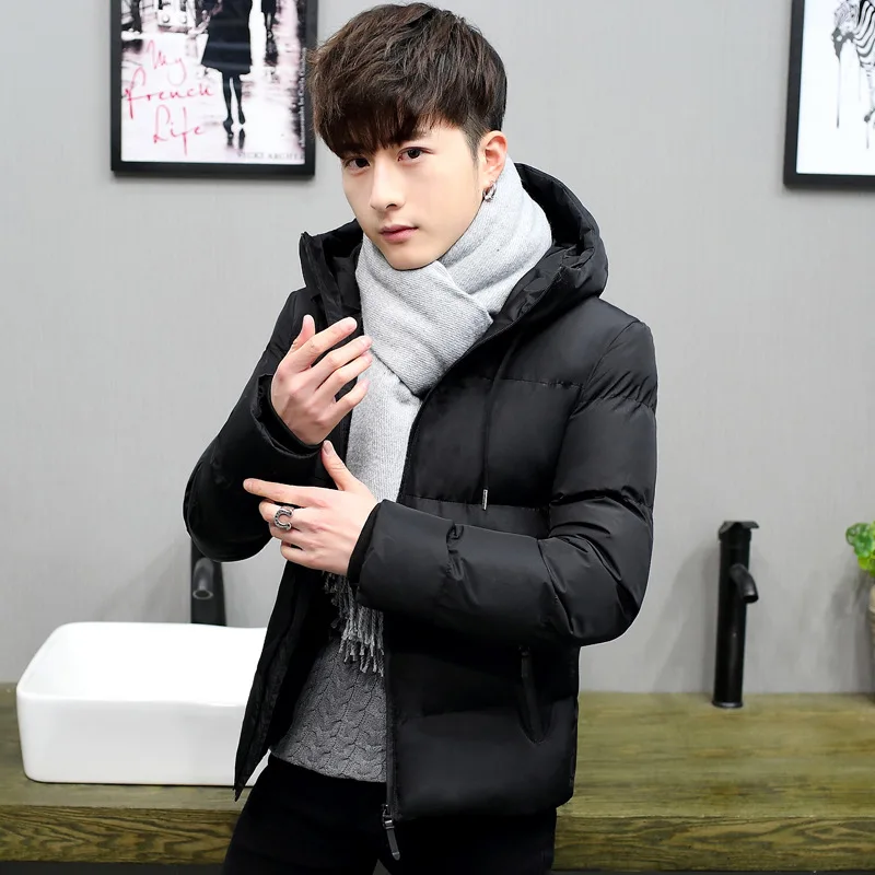 New Style Winter Men Hooded Trend Cool Solid Color Cotton-padded Clothes Cotton-padded Jacket Handsome Casual Men'S Wear Wa