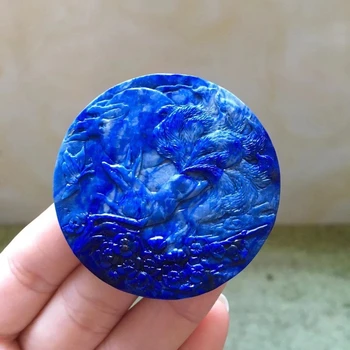 شراءحقيقي الطبيعي الملكي الأزرق Sugilite قلادة قلادة فينيكس منحوتة مستديرة 53*4.5 مللي متر النساء الرجال الحب جنوب أفريقيا هدية AAAAAAA