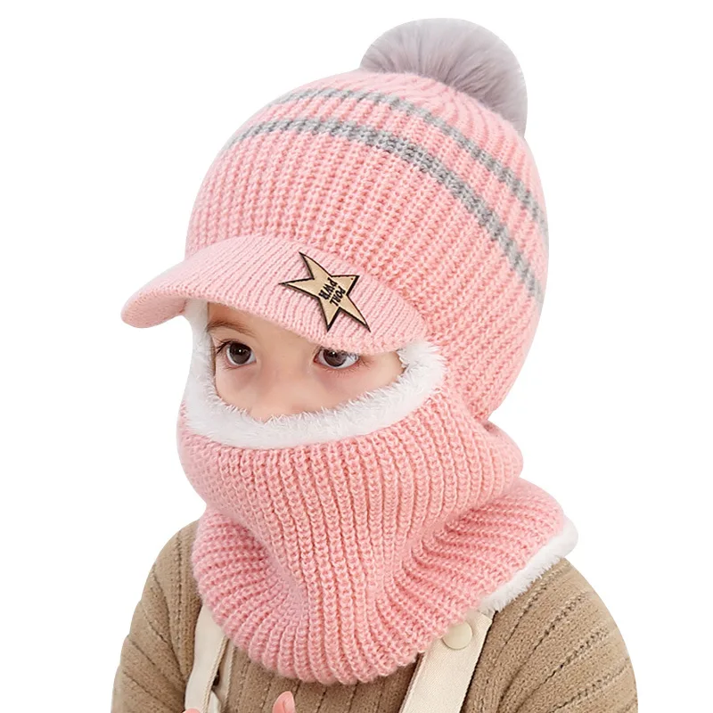 

Children's hat autumn and winter plus velvet thick warm woolen hat 2-5 years old men and women baby scarf face protection
