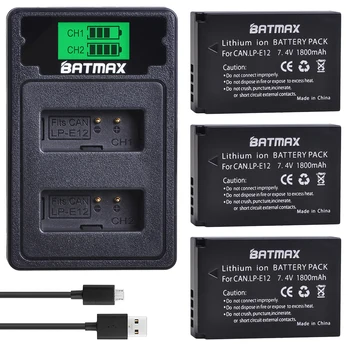 

Batmax LP-E12 LPE12 Camera Battery+LCD USB Dual Charger with Type C Port for Canon EOS M50, EOS M100,100D Kiss X7 Rebel SL1