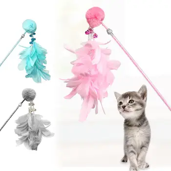 

Cat Teaser Fluffy Ball Bell Feather Wand Stick Pet Kitten Play Interactive Toy 2020