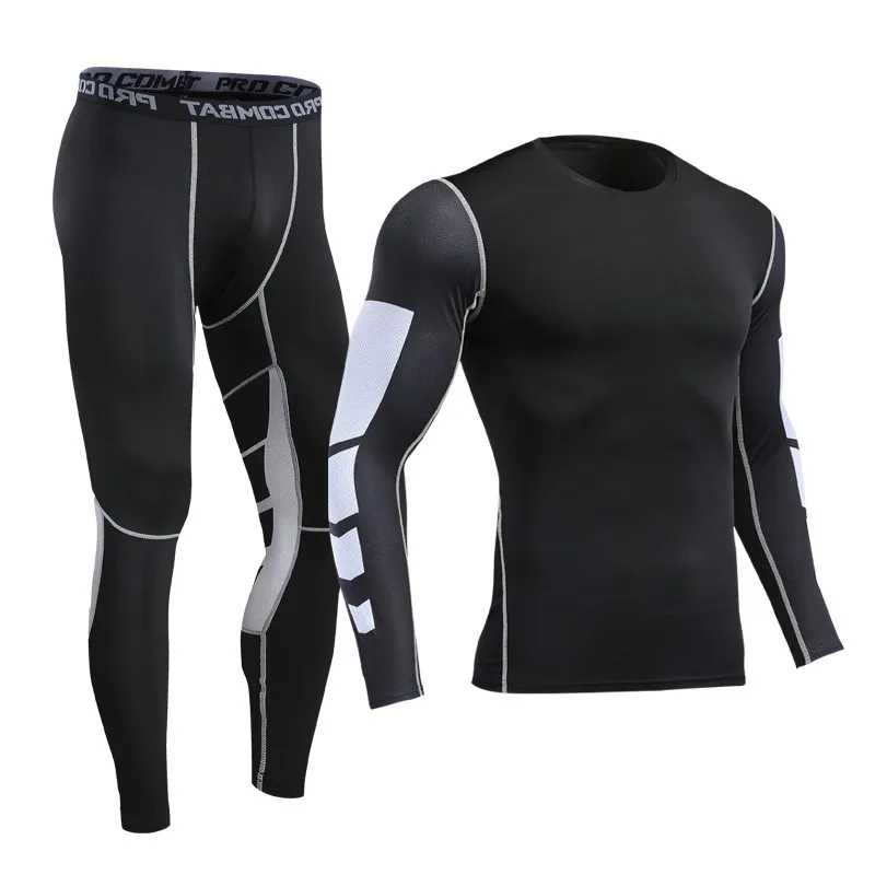 tshirt and tights Компрессионные спортивные Леггинсы, мужские эластичные штаны для спортзала, фитнеса, Мужские штаны для пробежки 3/4 - Цвет: tshirt and tights